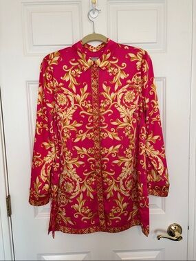 Chico's Pink and Gold Baroque Print Tunic